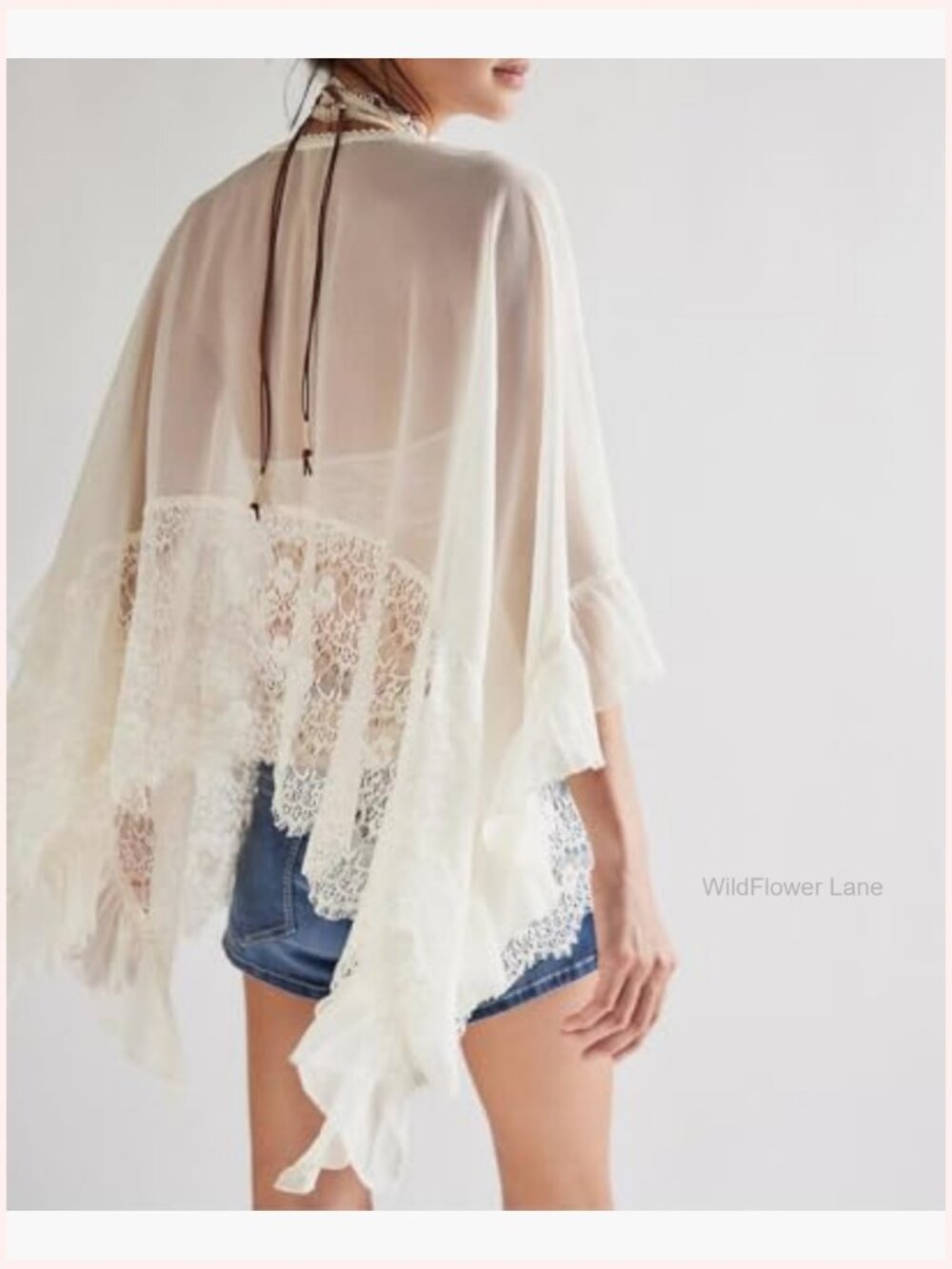 Lace Poncho Top Y2k Batwing Sleeve Sheer See Through Chiffon Blouse Loose - Picture 3 of 7